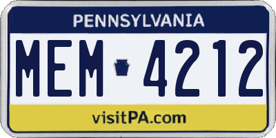 PA license plate MEM4212