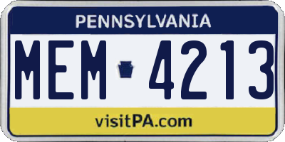 PA license plate MEM4213
