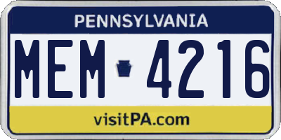 PA license plate MEM4216