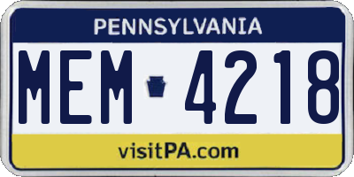 PA license plate MEM4218