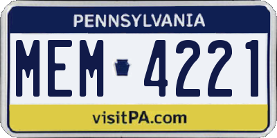PA license plate MEM4221