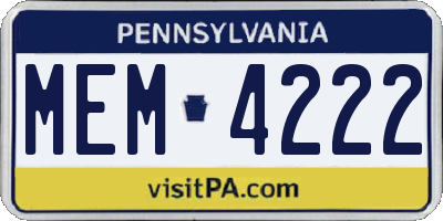 PA license plate MEM4222