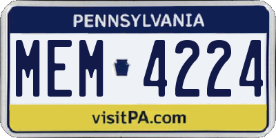 PA license plate MEM4224