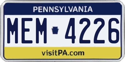 PA license plate MEM4226