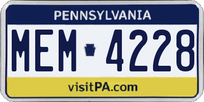 PA license plate MEM4228