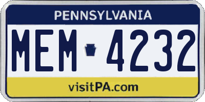 PA license plate MEM4232
