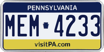 PA license plate MEM4233