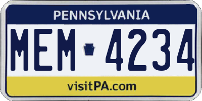 PA license plate MEM4234