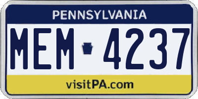 PA license plate MEM4237