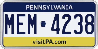 PA license plate MEM4238