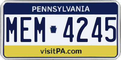 PA license plate MEM4245