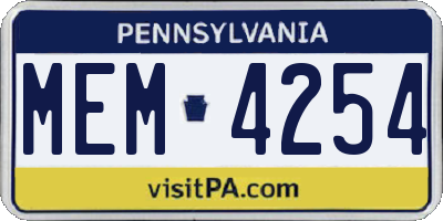 PA license plate MEM4254