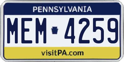 PA license plate MEM4259