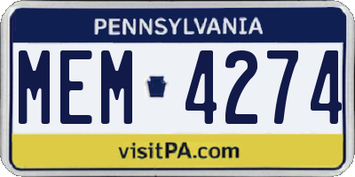 PA license plate MEM4274
