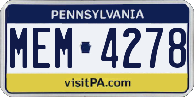 PA license plate MEM4278