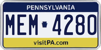 PA license plate MEM4280