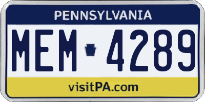 PA license plate MEM4289