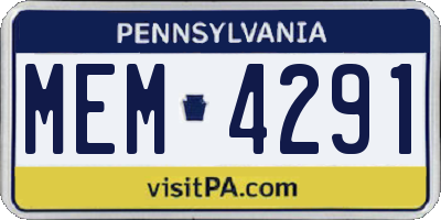PA license plate MEM4291