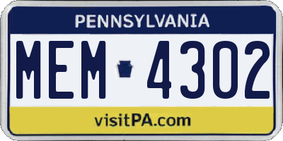 PA license plate MEM4302