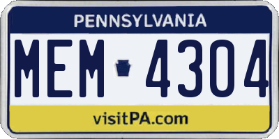 PA license plate MEM4304