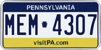 PA license plate MEM4307