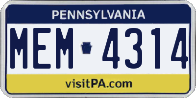 PA license plate MEM4314