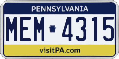 PA license plate MEM4315