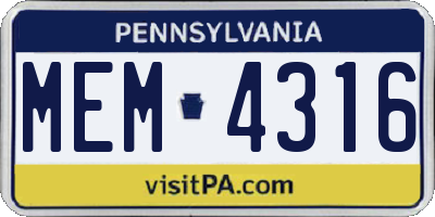 PA license plate MEM4316