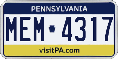 PA license plate MEM4317