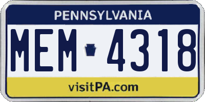 PA license plate MEM4318
