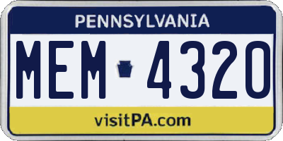 PA license plate MEM4320