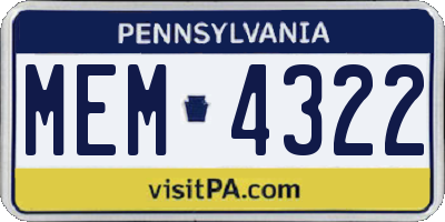 PA license plate MEM4322