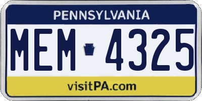 PA license plate MEM4325