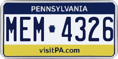 PA license plate MEM4326