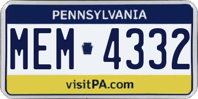 PA license plate MEM4332
