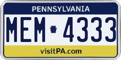 PA license plate MEM4333