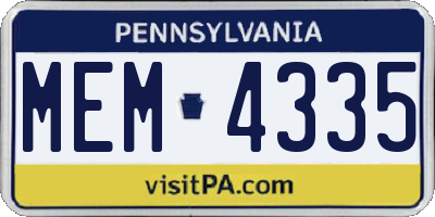 PA license plate MEM4335