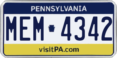 PA license plate MEM4342