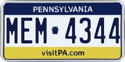 PA license plate MEM4344