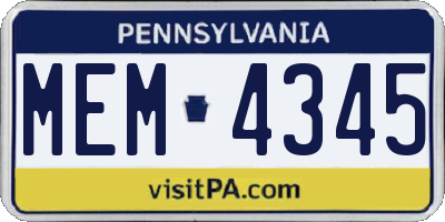 PA license plate MEM4345