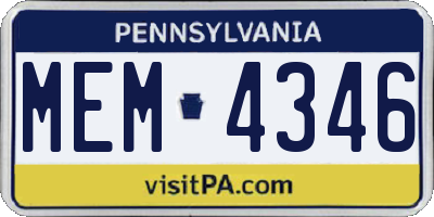 PA license plate MEM4346