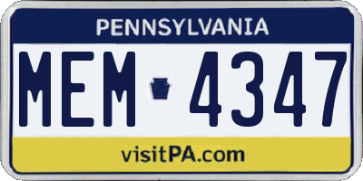 PA license plate MEM4347