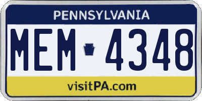 PA license plate MEM4348