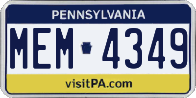 PA license plate MEM4349
