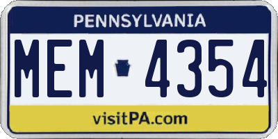 PA license plate MEM4354