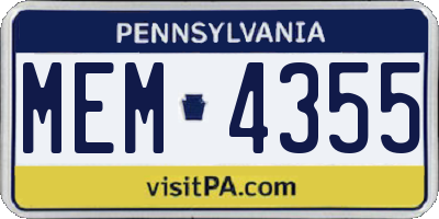 PA license plate MEM4355
