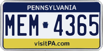 PA license plate MEM4365