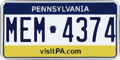 PA license plate MEM4374
