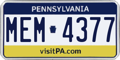 PA license plate MEM4377