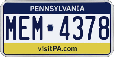 PA license plate MEM4378